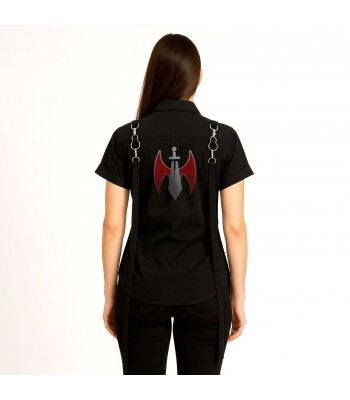 Women’s Gothic Black Shirt with Metal Ring Strap Detailing
